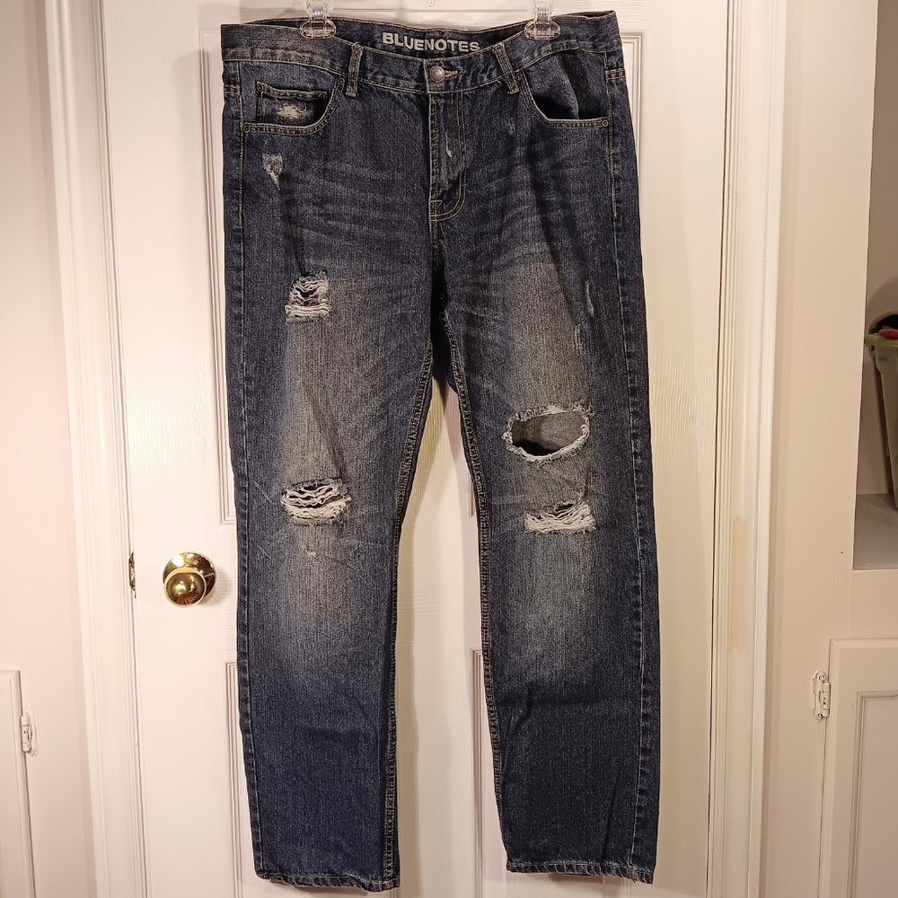 Bluenotes Tall Men's Straight Leg Distressed Jeans Blue Size 38x32 Long Inseam